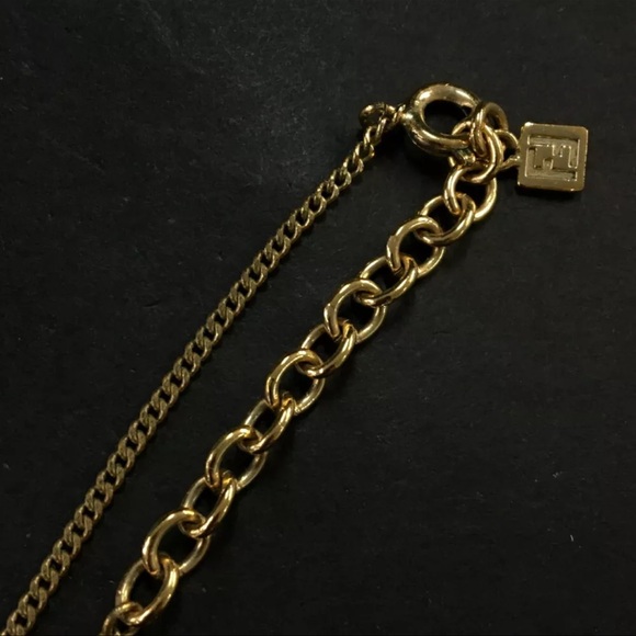 AUTH Fendi Logo Gold Tone Pendant Necklace - Picture 5 of 7
